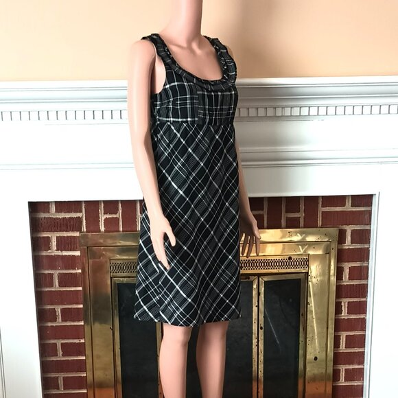 Fossil 100% Silk Dress Small Black Plaid Sleeveless - Picture 3 of 7